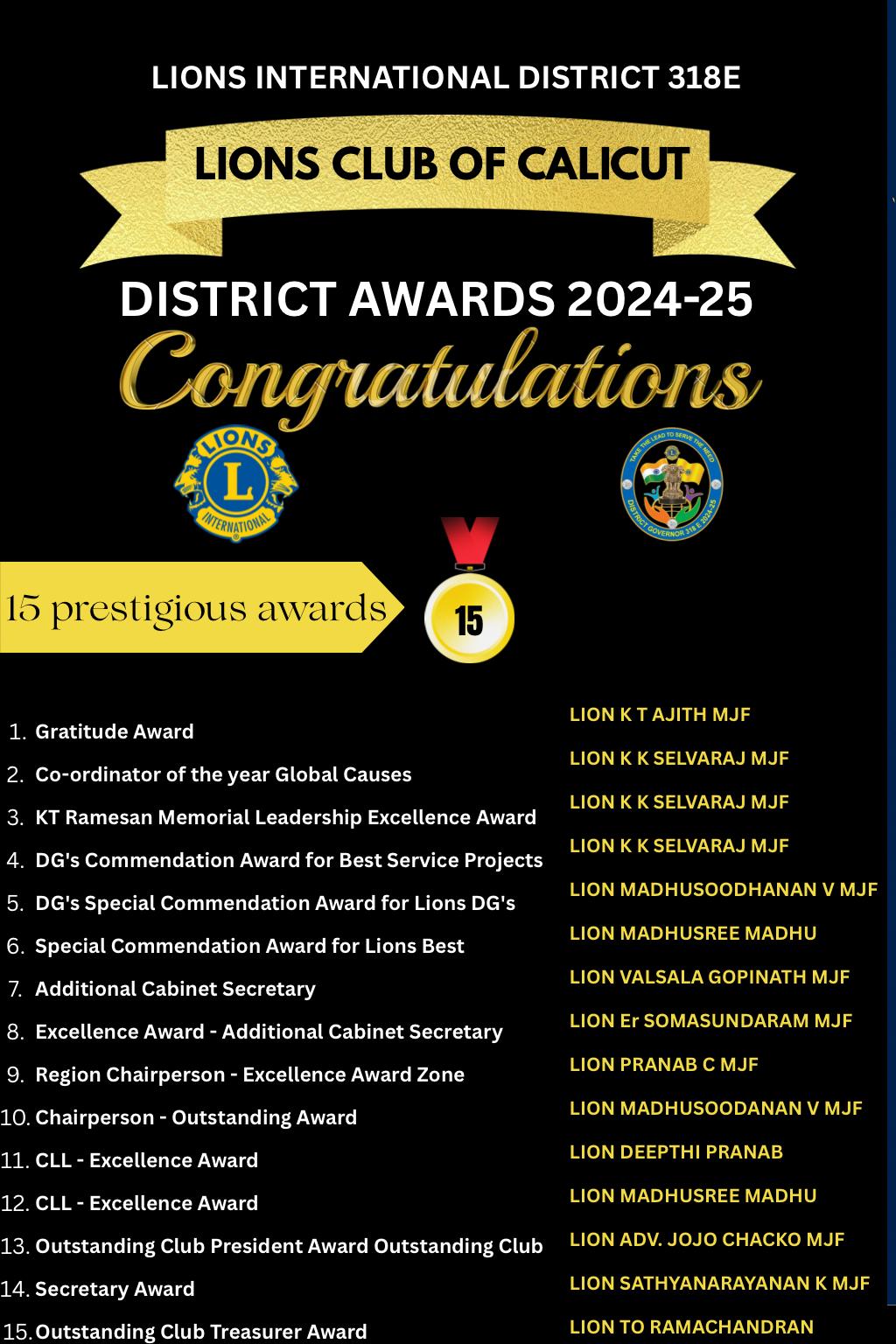Lions International District Awards 2024-25